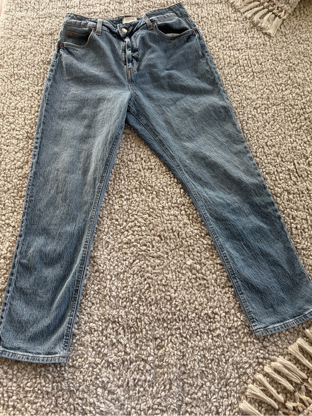 H&M Women’s Size 12 Straight Leg Jeans Medium Wash High Rise Stretch Denim